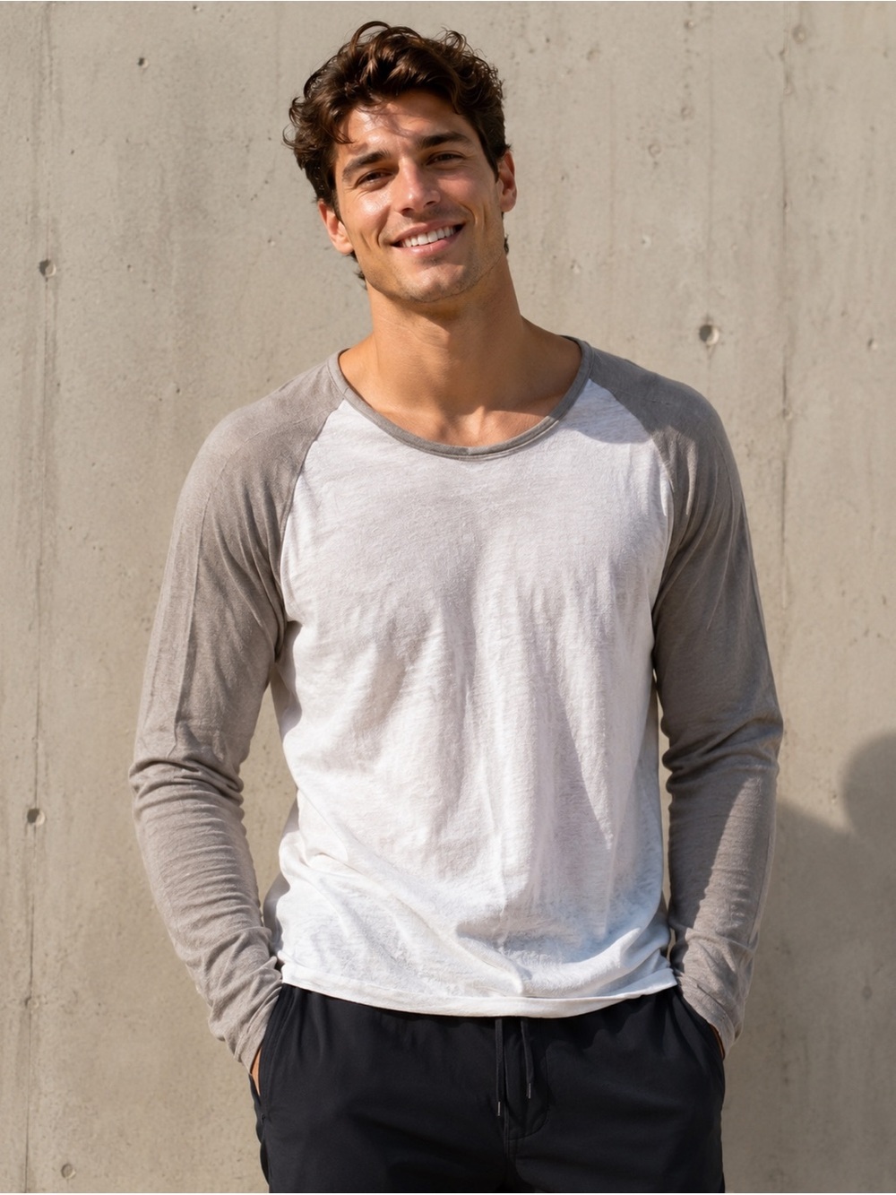 John Varvatos NEW 100% Linen Baseball XL Tee T Shirt Top Long Sleeves Crew Neck